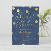 Blauw & Goud Moderne Chic Glam Bruidsfeestje Kaart (Staand voorkant)