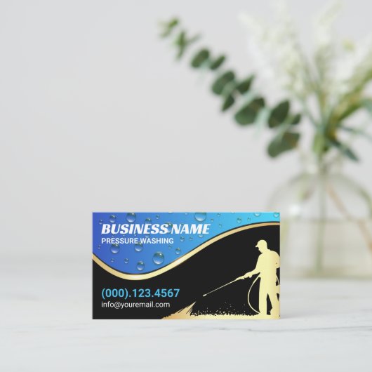 Blauw Goud Moderne Druk Wassen Reiniging Visitekaartje (Staand voorkant)