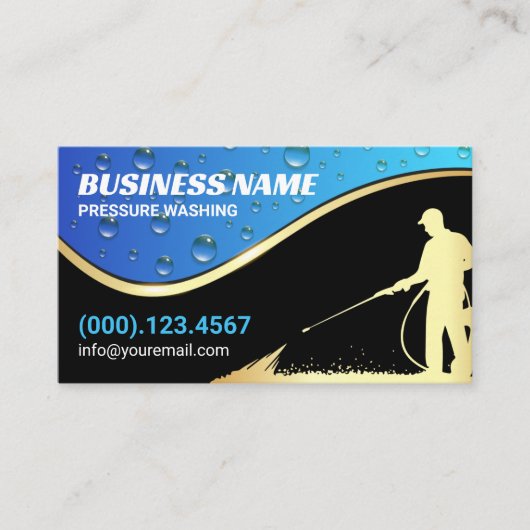 Blauw Goud Moderne Druk Wassen Reiniging Visitekaartje (Voorkant)