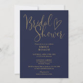 Blauw Goud Moderne Elegante Script Bruids Shower Kaart (Voorkant)