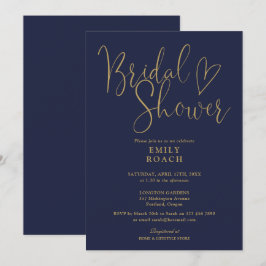 Blauw Goud Moderne Elegante Script Bruids Shower Kaart
