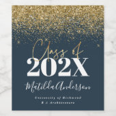 blauw goud moderne glitter afstuderen klasse van 2 wijn etiket (Enkel label)