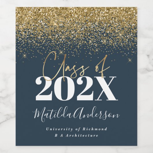 blauw goud moderne glitter afstuderen klasse van 2 wijn etiket (Enkel label)