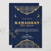Blauw Goud Moderne Iftar Diner Uitnodiging (Voorkant / Achterkant)
