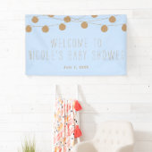 Blauw & Goud Moderne Lichtslinger Baby Shower Bann Spandoek (Insitu)