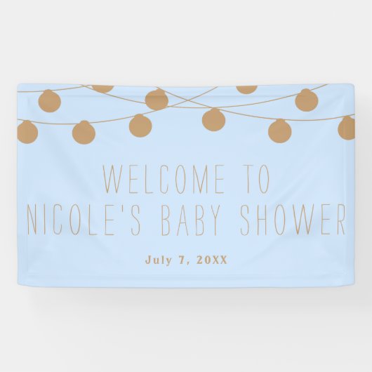 Blauw & Goud Moderne Lichtslinger Baby Shower Bann Spandoek (Horizontaal)