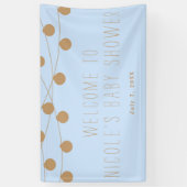 Blauw & Goud Moderne Lichtslinger Baby Shower Bann Spandoek (Verticaal)