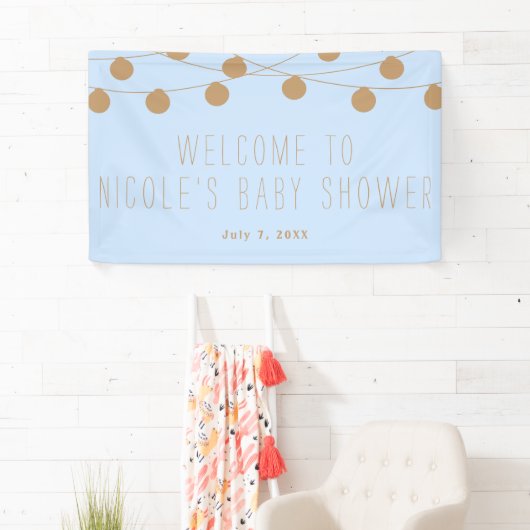 Blauw & Goud Moderne Slinger Licht Baby Shower Ban Spandoek (Insitu)