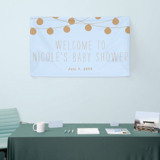 Blauw & Goud Moderne Slinger Licht Baby Shower Ban Spandoek (Beurs)