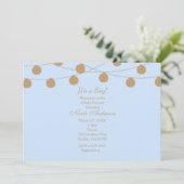 Blauw & Goud Moderne Slingerlichten Shower Uitnodi Kaart (Staand voorkant)