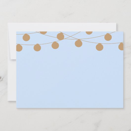 Blauw & Goud Moderne Slingerlichten Shower Uitnodi Kaart (Achterkant)