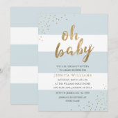Blauw & Goud Moderne Strepen Oh Baby shower Invite Kaart (Voorkant / Achterkant)