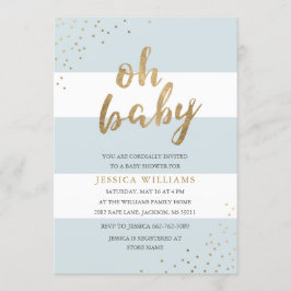 Blauw & Goud Moderne Strepen Oh Baby shower Invite Kaart