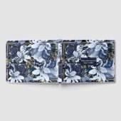 Blauw & Goud Moderne Waterverf Bloemen Bruiloft Gastenboek (Volledig)