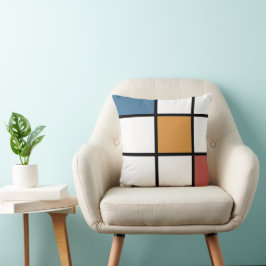 Blauw Goud Mondriaan Stijl Kussen