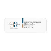 Blauw Goud Monogram Eenvoudig Modern Etiket (Voorkant)