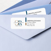 Blauw Goud Monogram Eenvoudig Modern Etiket