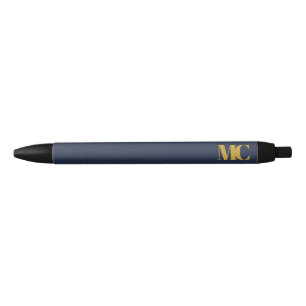 Blauw Goud Monogram Elegant Modern Zwarte Inkt Pen
