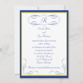 Blauw Goud Monogram Huwelijksuitnodiging Kaart (Voorkant)