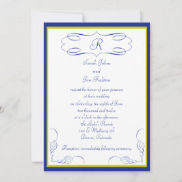 Blauw Goud Monogram Huwelijksuitnodiging Kaart