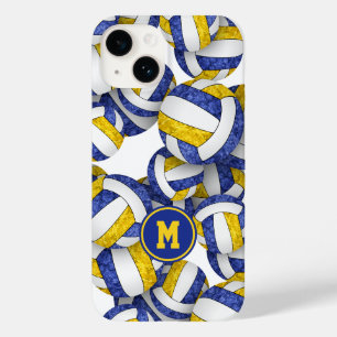 Blauw goud monogram meisjesvolleyballen patroon Case-Mate iPhone 14 hoesje