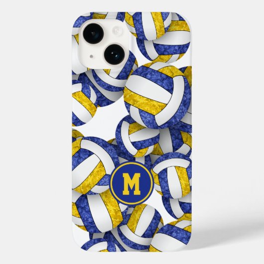 Blauw goud monogram meisjesvolleyballen patroon Case-Mate iPhone case (Achterkant)