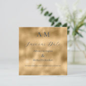 Blauw Goud Monogram Moderne Trouw Save The Date (Staand voorkant)