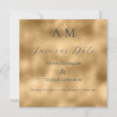 Blauw Goud Monogram Moderne Trouw Save The Date (Voorkant)