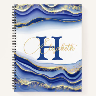 Blauw Goud Monogram Schetsboek Notitieboek Dagboek