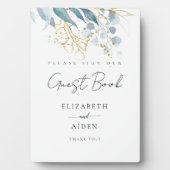 Blauw Goud (Nabootsen) Wit Huwelijksgastenboek Fotoplaat (voorkant)