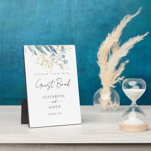 Blauw Goud (Nabootsen) Wit Huwelijksgastenboek Fotoplaat (Zijkant)