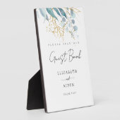 Blauw Goud (Nabootsen) Wit Huwelijksgastenboek Fotoplaat (Zijkant)