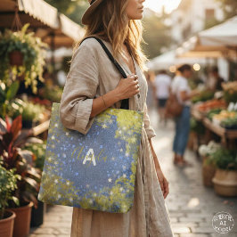 Blauw & Goud Nep Glitter Glans Monogram Naam Tote Bag