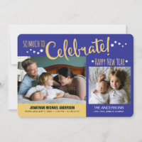 Blauw & Goud Nieuwjaar Foto Baby Jongen Aankondigi