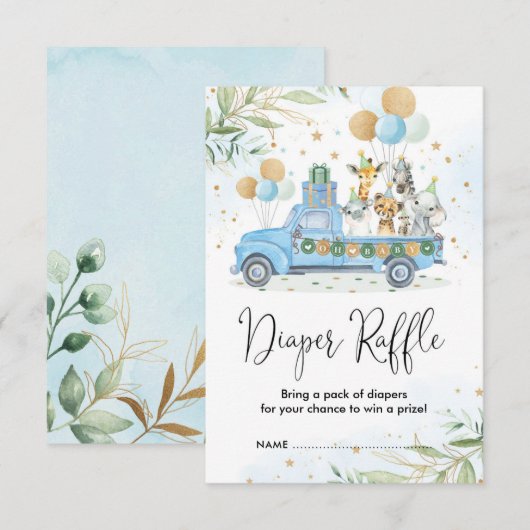 Blauw Goud Oerwoud Safari Dieren Luier Raffle Informatiekaartje (Voorkant / Achterkant)