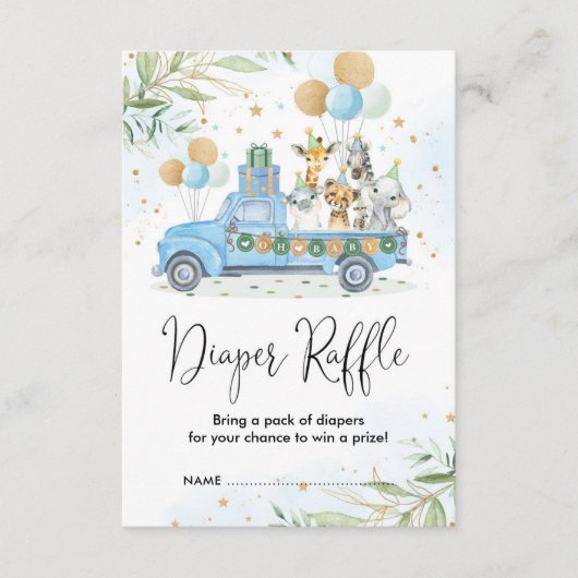 Blauw Goud Oerwoud Safari Dieren Luier Raffle Informatiekaartje (Voorkant)
