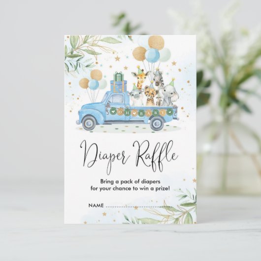 Blauw Goud Oerwoud Safari Dieren Luier Raffle Informatiekaartje (Staand voorkant)