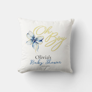 Blauw & Goud “Oh Boy” Gouden Typografie Baby Showe Kussen