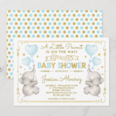 Blauw Goud Olifant Baby shower Jongen Oerwoud Uitn Kaart (Voorkant / Achterkant)