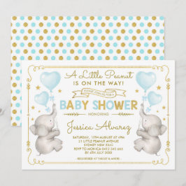 Blauw Goud Olifant Baby shower Jongen Oerwoud Uitn Kaart