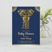 Blauw Goud Olifant Indisch Baby shower Kaart (Staand voorkant)
