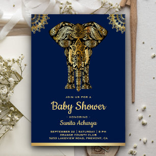 Blauw Goud Olifant Indisch Baby shower Kaart
