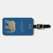 Blauw Goud Olifant Monogram Bagagelabel (Voorkant horizontaal)