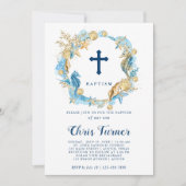 Blauw & Goud Onder de Zee Krans Doop Kaart (Voorkant)