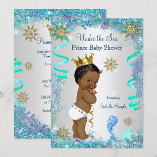 Blauw Goud Onder De Zee Prins Baby Shower Etnisch Kaart