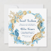 Blauw & Goud Onder het Zee Sweet Sixteen Verjaarda Kaart (Voorkant)