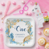 Blauw & Goud Onder het Zee Verjaardag Papieren Bordje (Feest)