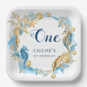 Blauw & Goud Onder het Zee Verjaardag Papieren Bordje (Voorkant)