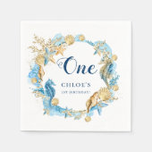 Blauw & Goud Onder het Zee Verjaardag Servet (Voorkant)