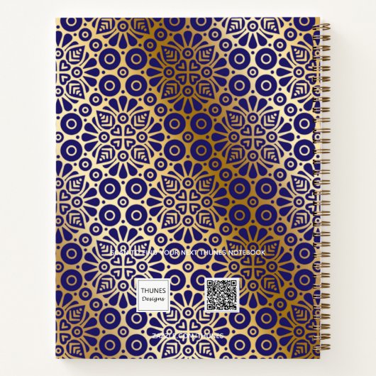 Blauw goud oosterse naam script notitieboek (Achterkant)